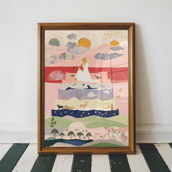 Layered Dreamscape Wall Art Print Abstract Eclectic Whimsical Boho Decor Mystical Fantasy Maximalist