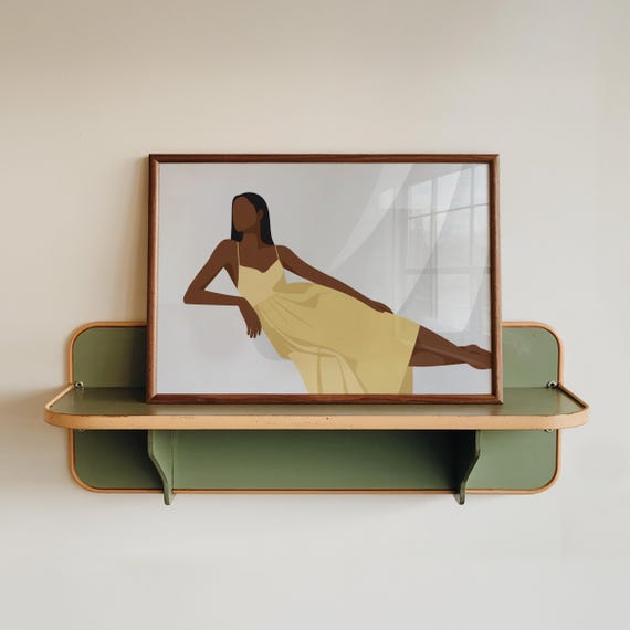 Woman In Yellow Dress Modern Contemporary Wall Art Print Black Decor Painting Minimalist Living Room