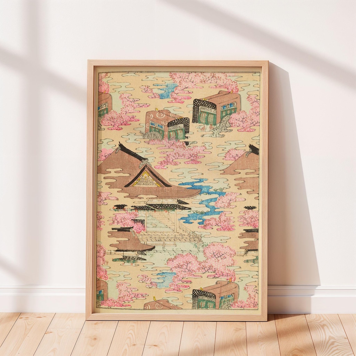 Cherry Blossom Temple Roofs Japanese Shinbijutsukai Woodblock Poster