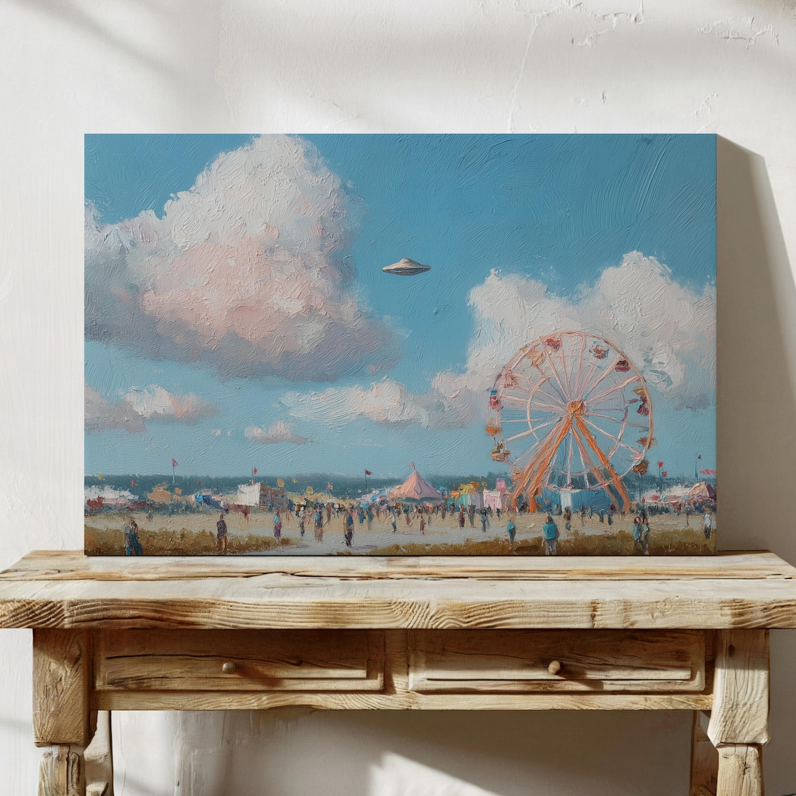 Ufo Over The Fair Large Wall Art Canvas Vintage Landscape Prints Living Room Decor Funny Eclectic