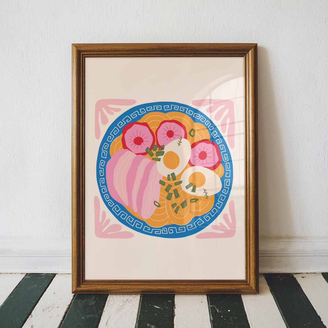 Ramen Bowl Illustration Colorful Japanese Noodle Soup Kitchen Poster