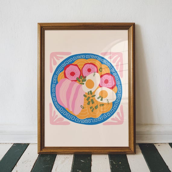 Ramen Bowl Illustration Print Kitchen Wall Art Decor Japanese Food Lover Gift Restaurant Home