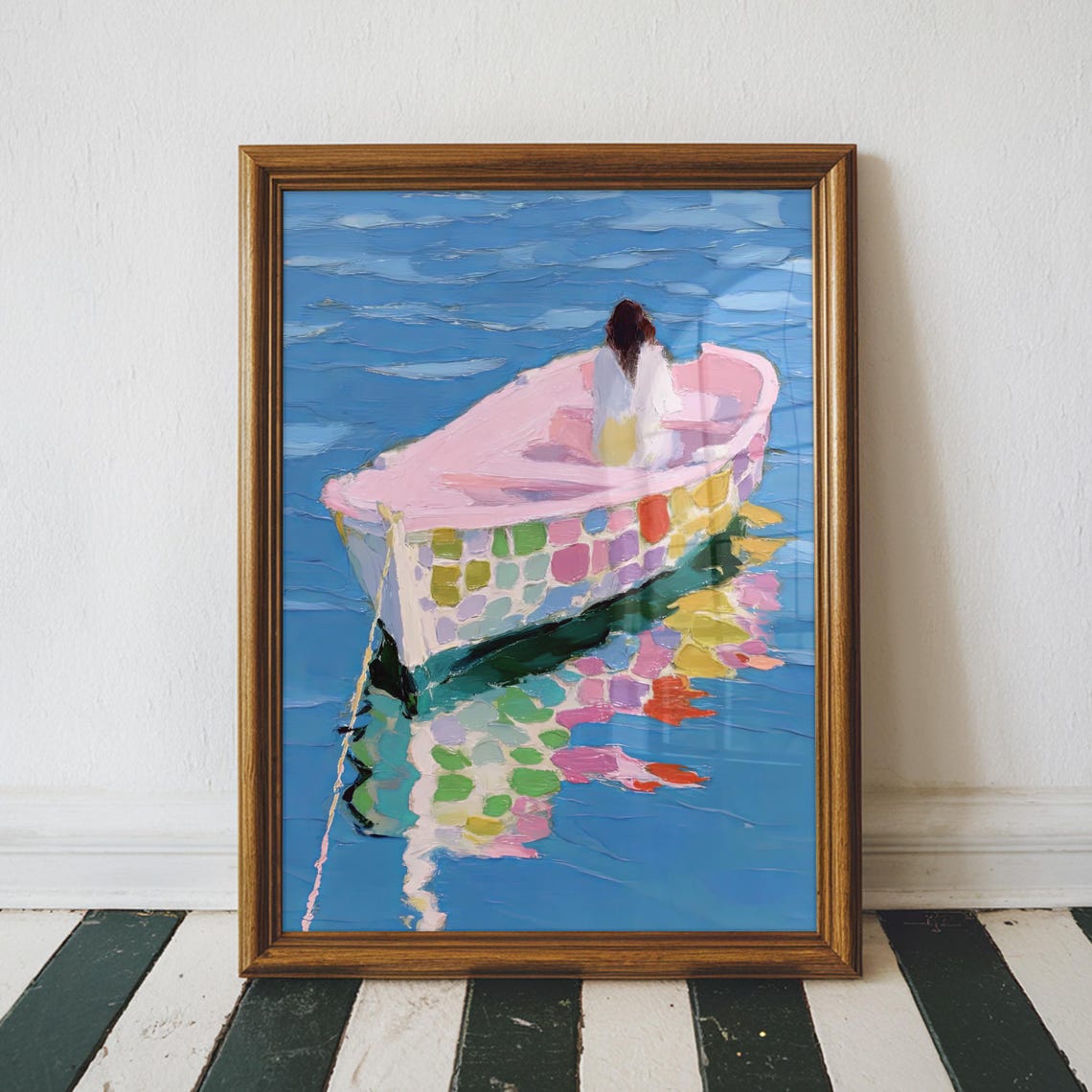 Girl In A Boat Wall Art Print Painting People Abstract Eclectic Prints Maximalist Apartment Decor