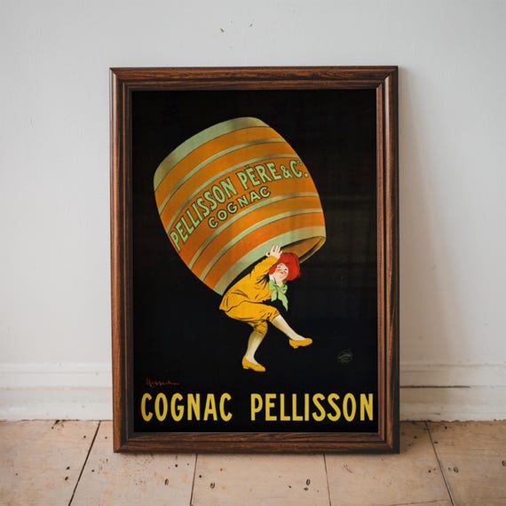 Vintage Poster Cognac Pellisson Print Bar Cart Decor Art Nouveau French Advertisement Retro Wall