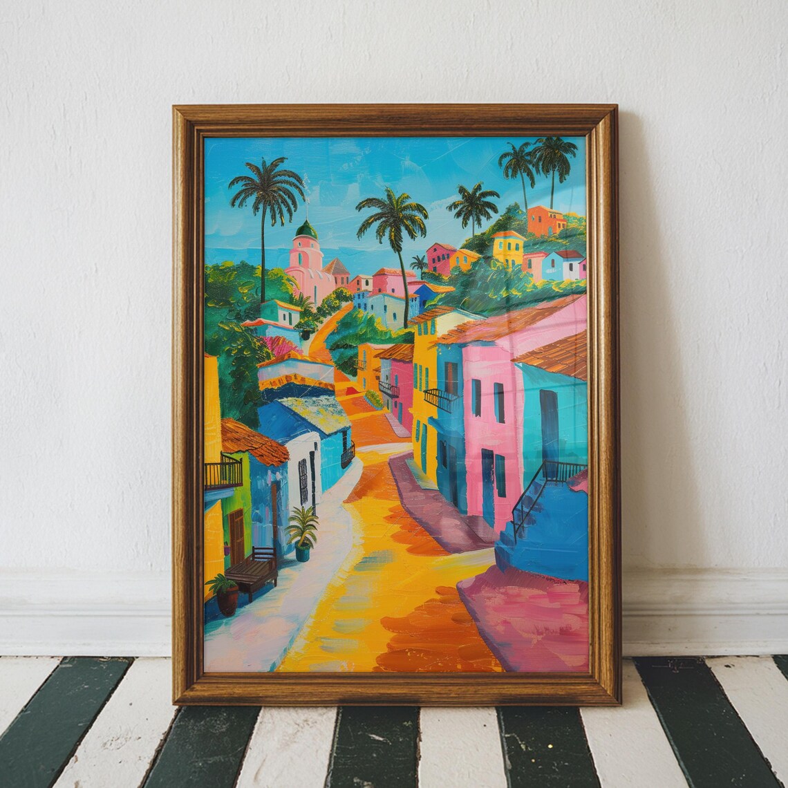 Tropical Island Wall Art Print Villiage Colorful Home Decor Bahamas Life Unframed