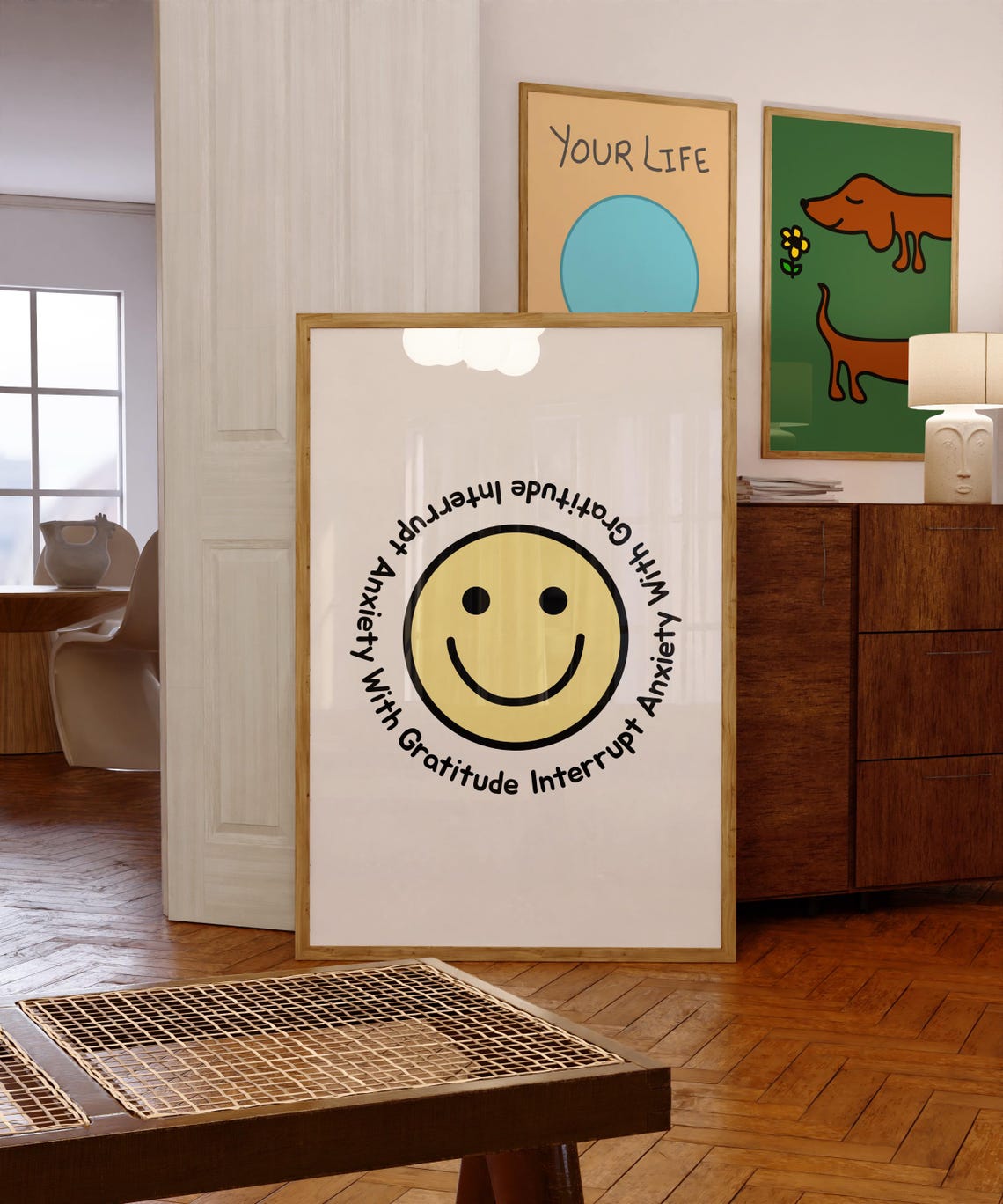 Interrupt Anxiety With Gratitude Print Dorm Room Art Maximalist Inspirational Motivational Typography