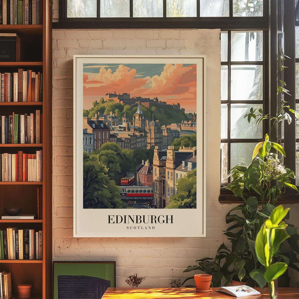 Edinburgh Scotland Vintage Travel Poster Castle on the Hill at Sunset