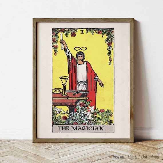 The Magician Tarot Card Rider Waite Smith 1909 Vintage Occult Art Print