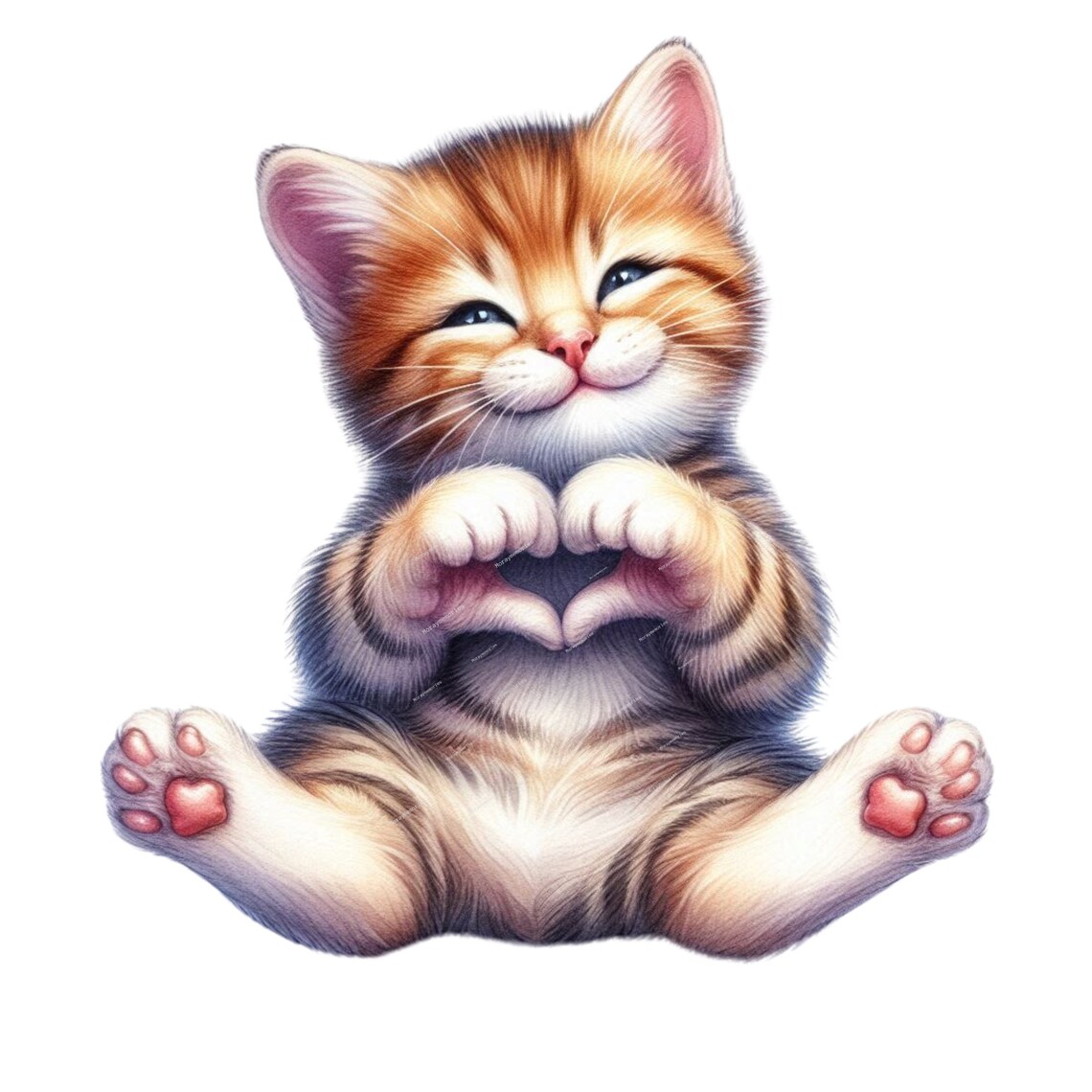 Cute Cat Heart Sign, Watercolor Cat Wall Art Print - Image 4