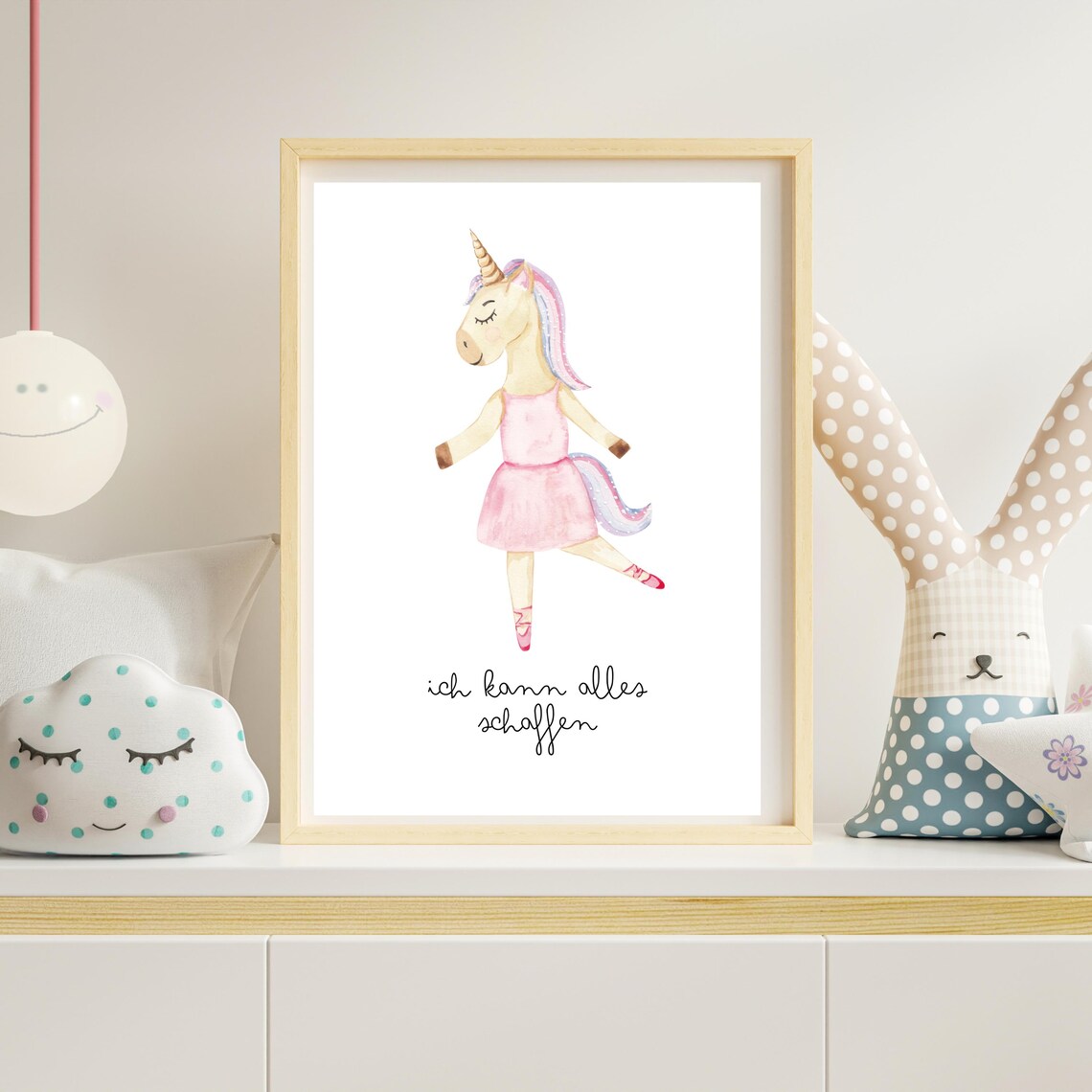 Dancing Unicorn In Pink Dress 'I Can Do It' Girls Bedroom Poster