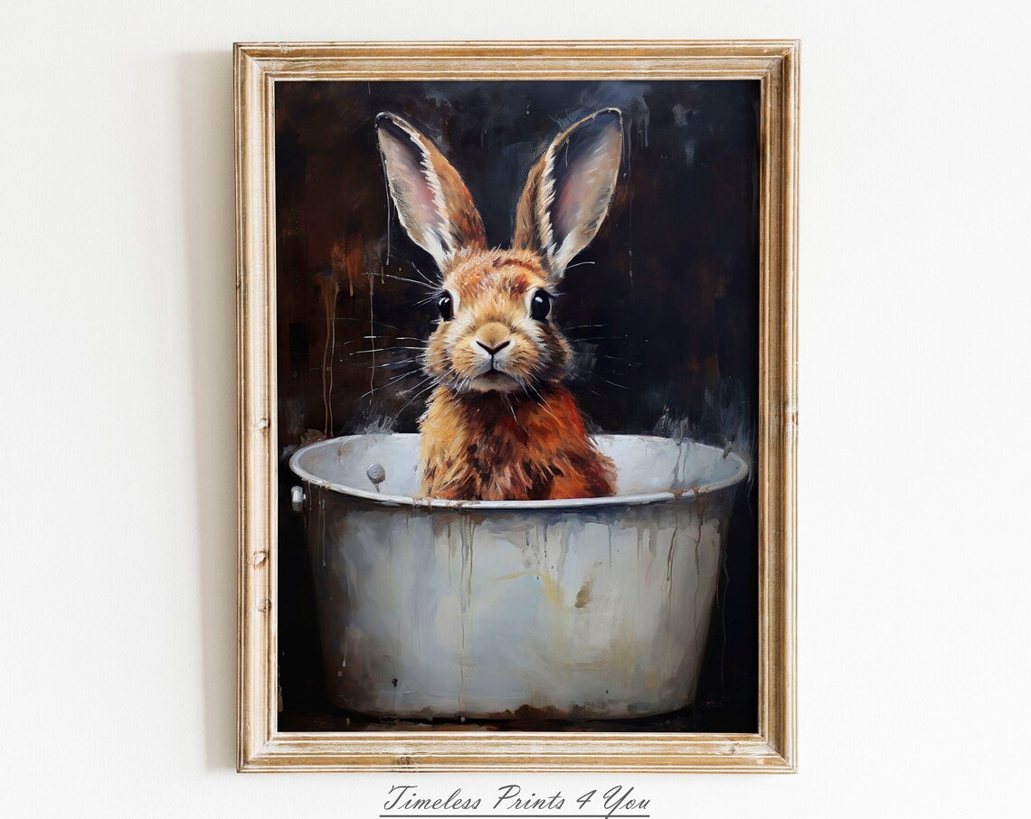 Bunny Painting Funny Bathroom Art Poster