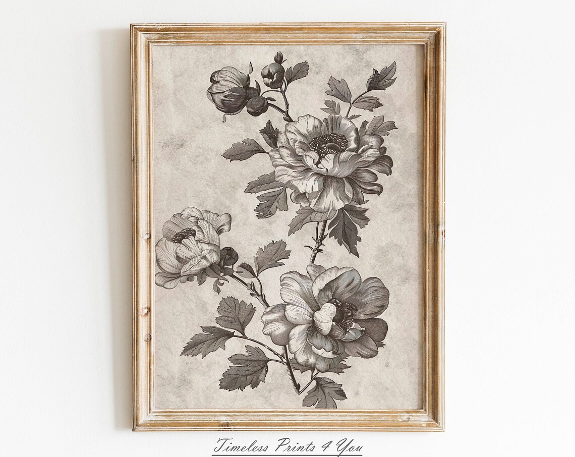 Vintage Sepia Botanical Floral Sketch Neutral Farmhouse Wall Poster