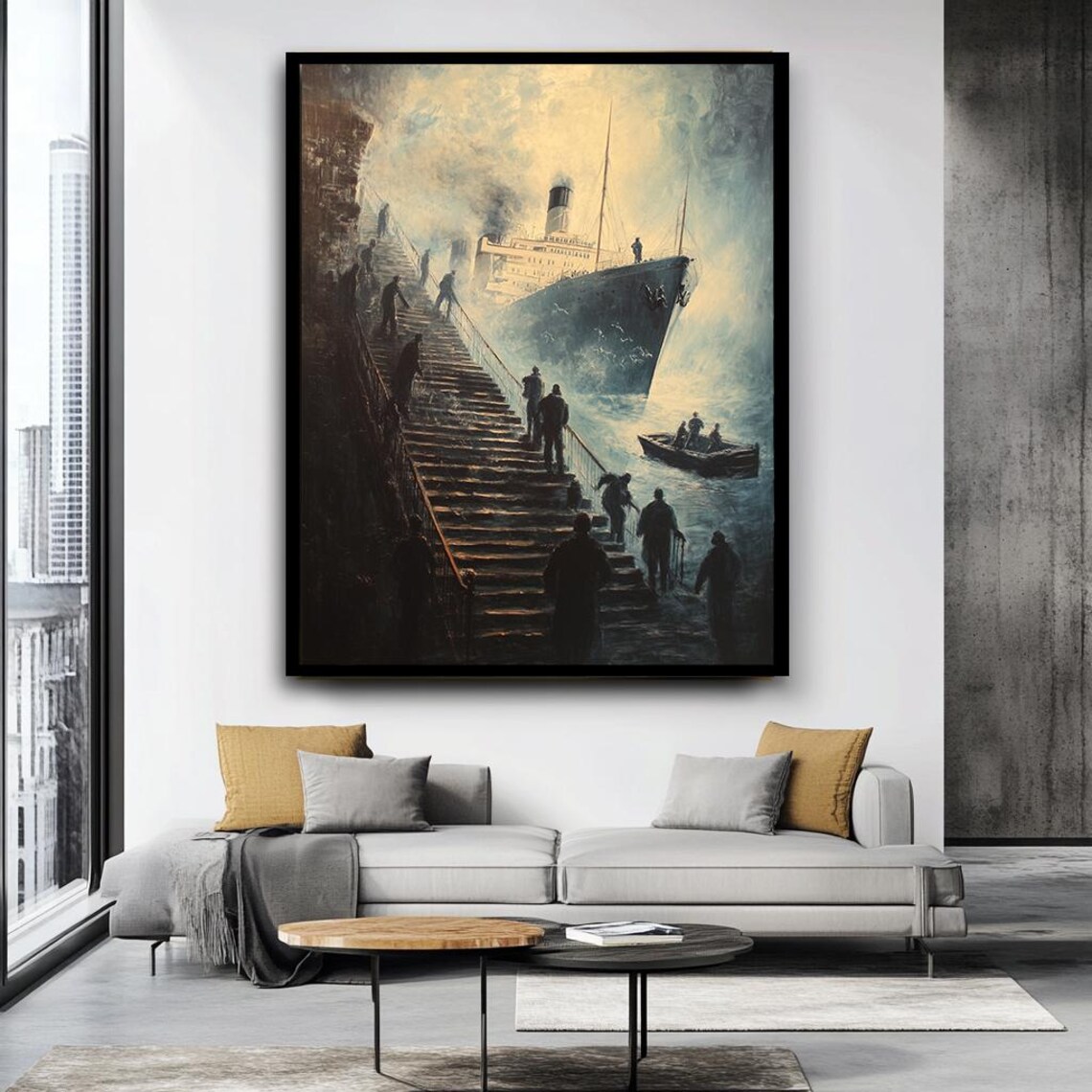 Dramatic Ship Stairs Wall Art Surreal Maritime Print Vintage Nautical Artwork Mysterious Ocean Scene Unique Gothic Wall Decor - Image 4
