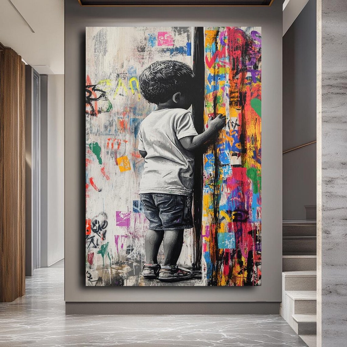 Young Child Colorful Graffiti Wall Urban Street Art Modern Poster - Image 3
