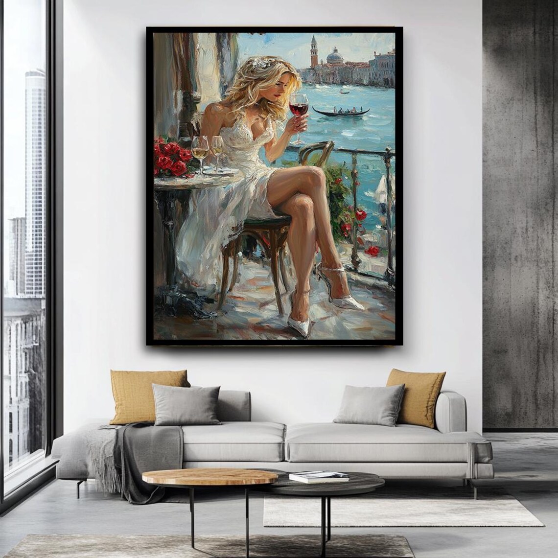 Woman Drinking Wine in Venice, Romantic Art Print - Image 4
