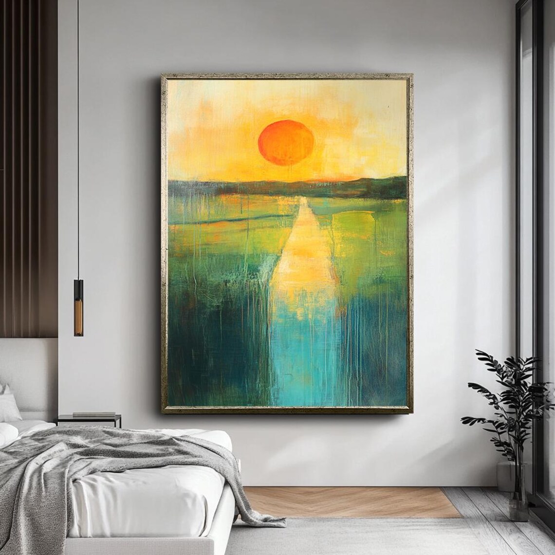 Abstract Sunset Landscape Art Print, Yellow And Green - Image 5