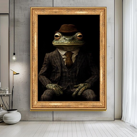 Quirky Frog In Suit Vintage Style Animal Portrait