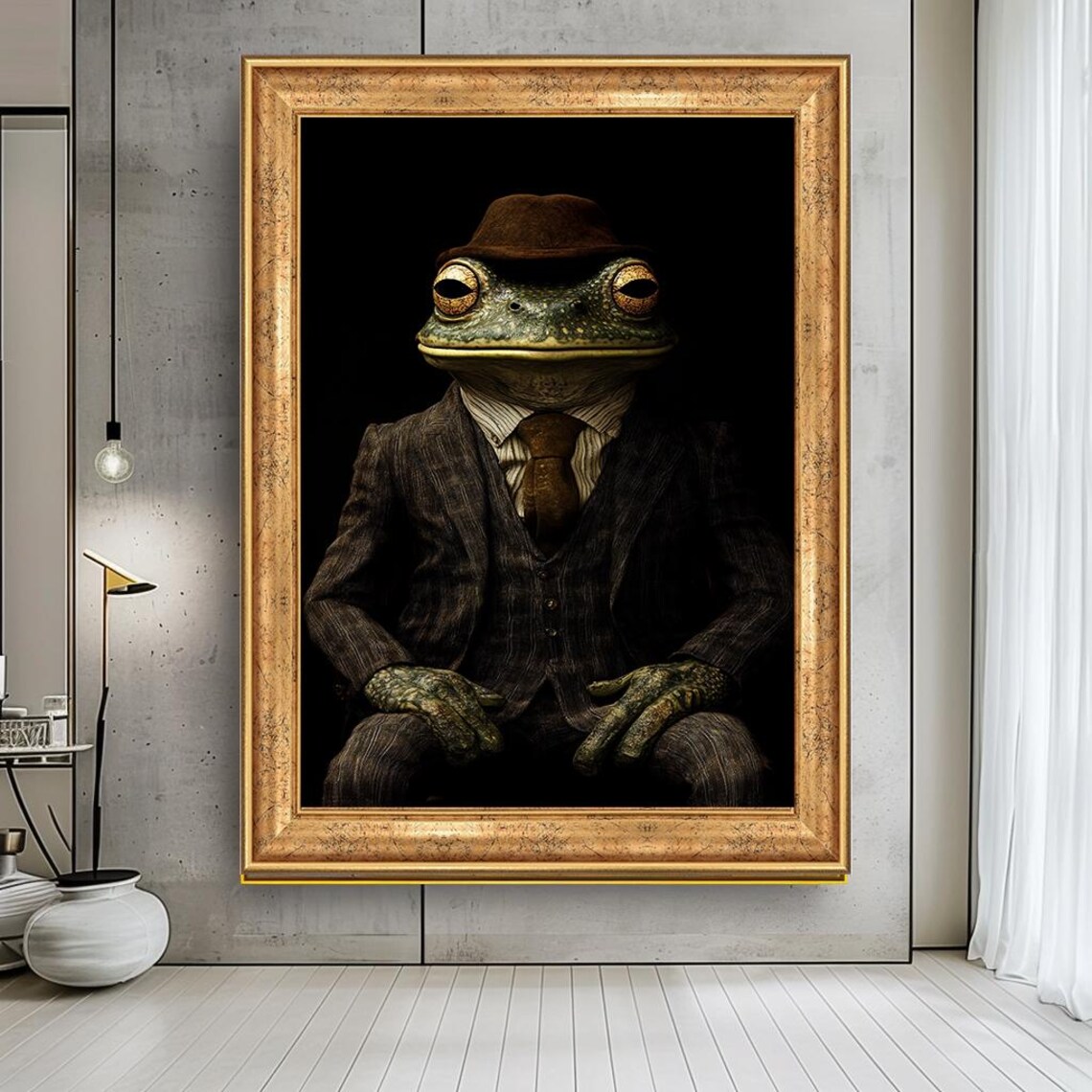 Quirky Frog In Suit Vintage Style Animal Portrait