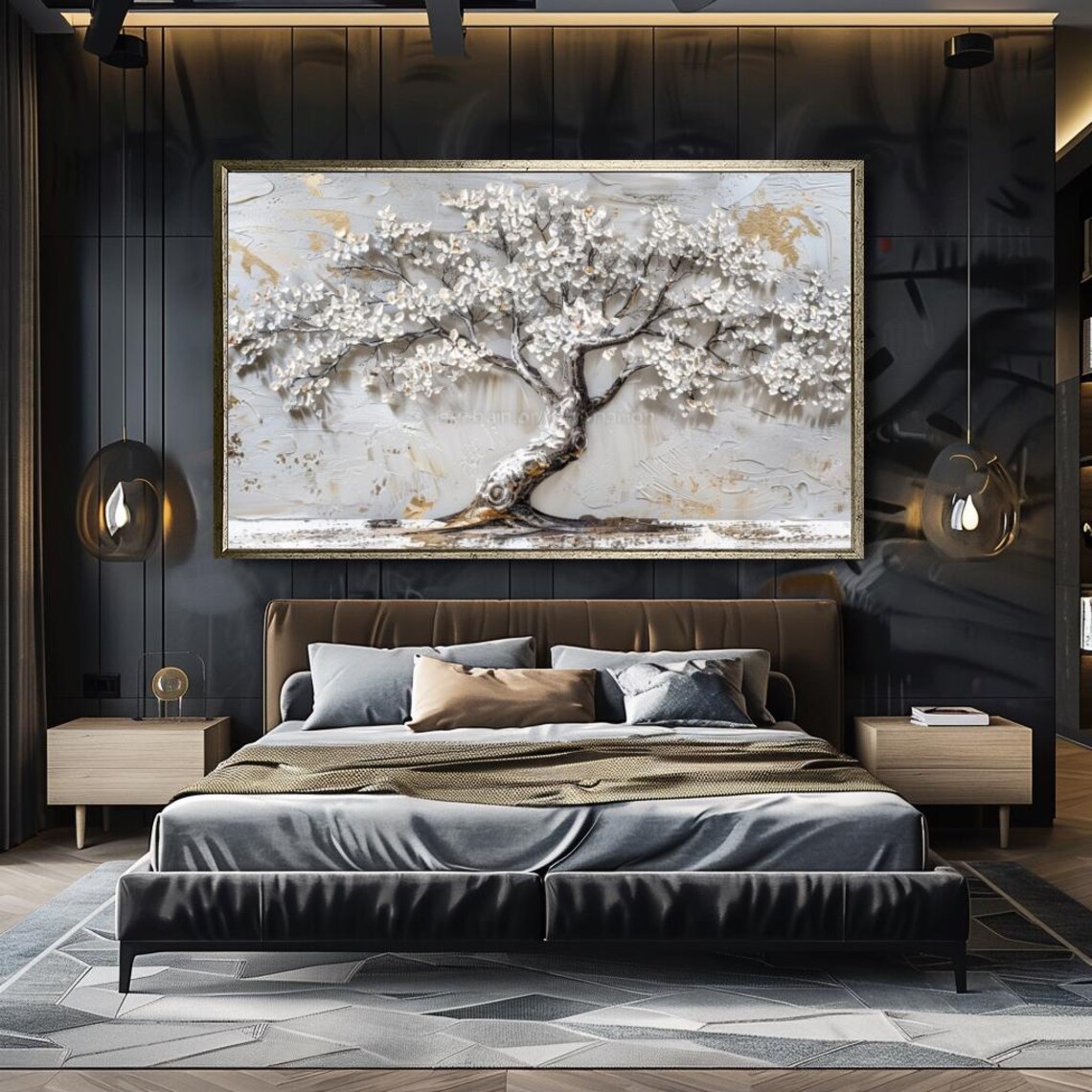 White Blossom Tree Of Life Textured Gold Accent Abstract Art Poster - Image 4