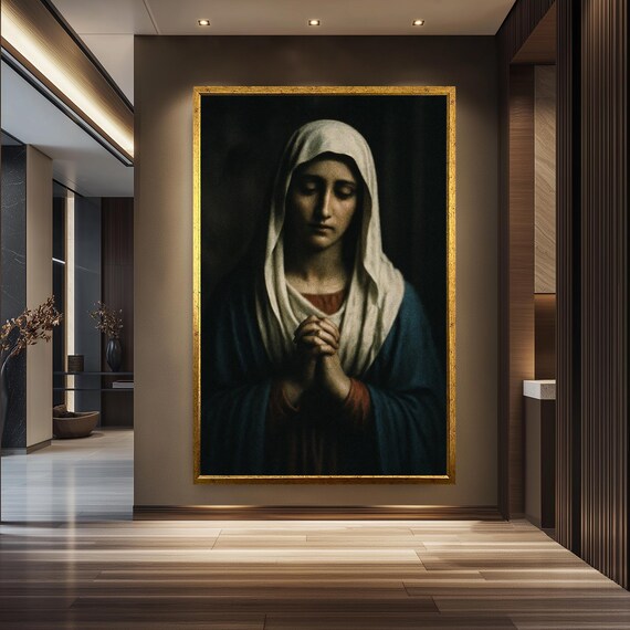 Virgin Mary Prayer Portrait Classic Catholic Devotional Art Poster