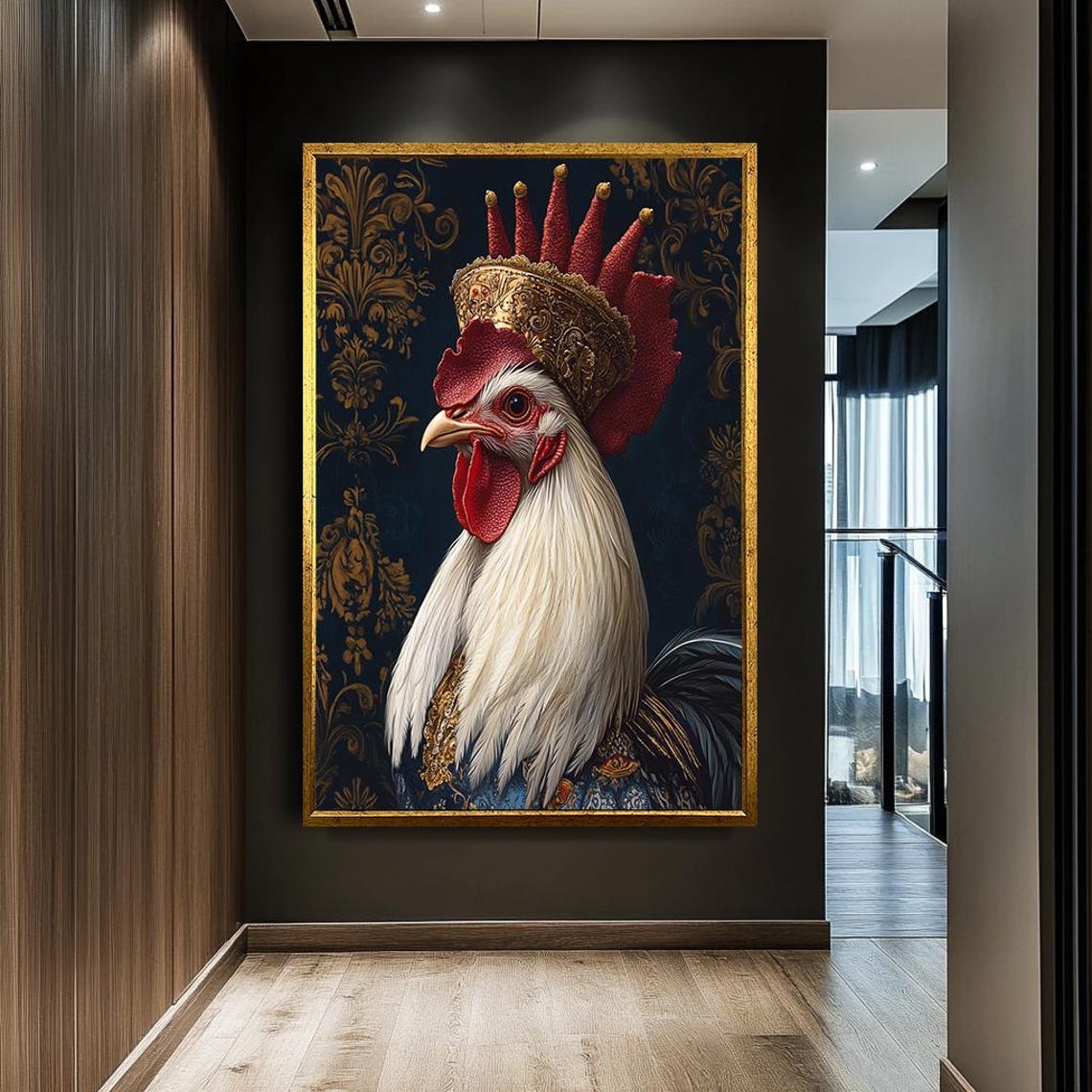 Royal Crowned Rooster Portrait Baroque Style Whimsical Animal Print - Image 2