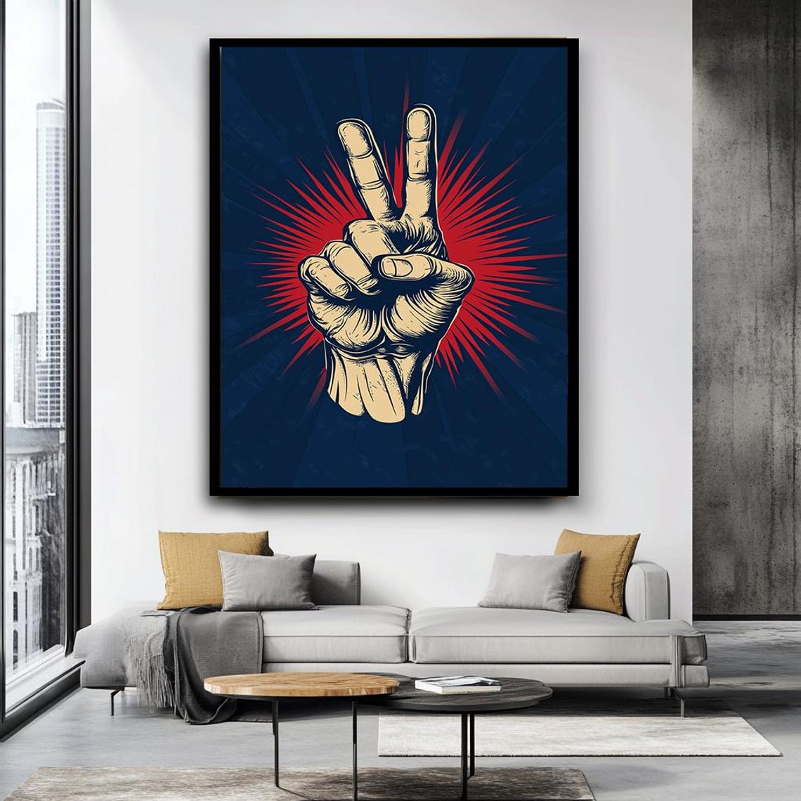 Raised Victory Peace Hand Sign Retro Pop Bold Statement Wall Art - Image 4