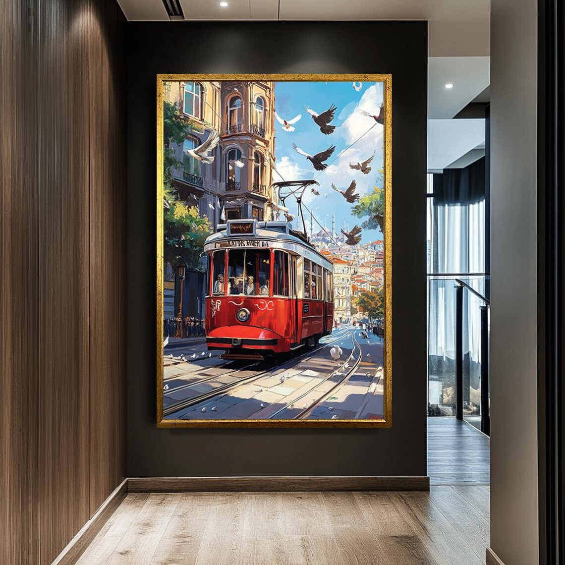 Istanbul Red Tram Nostalgic Street Cityscape Painting Travel Poster - Image 3