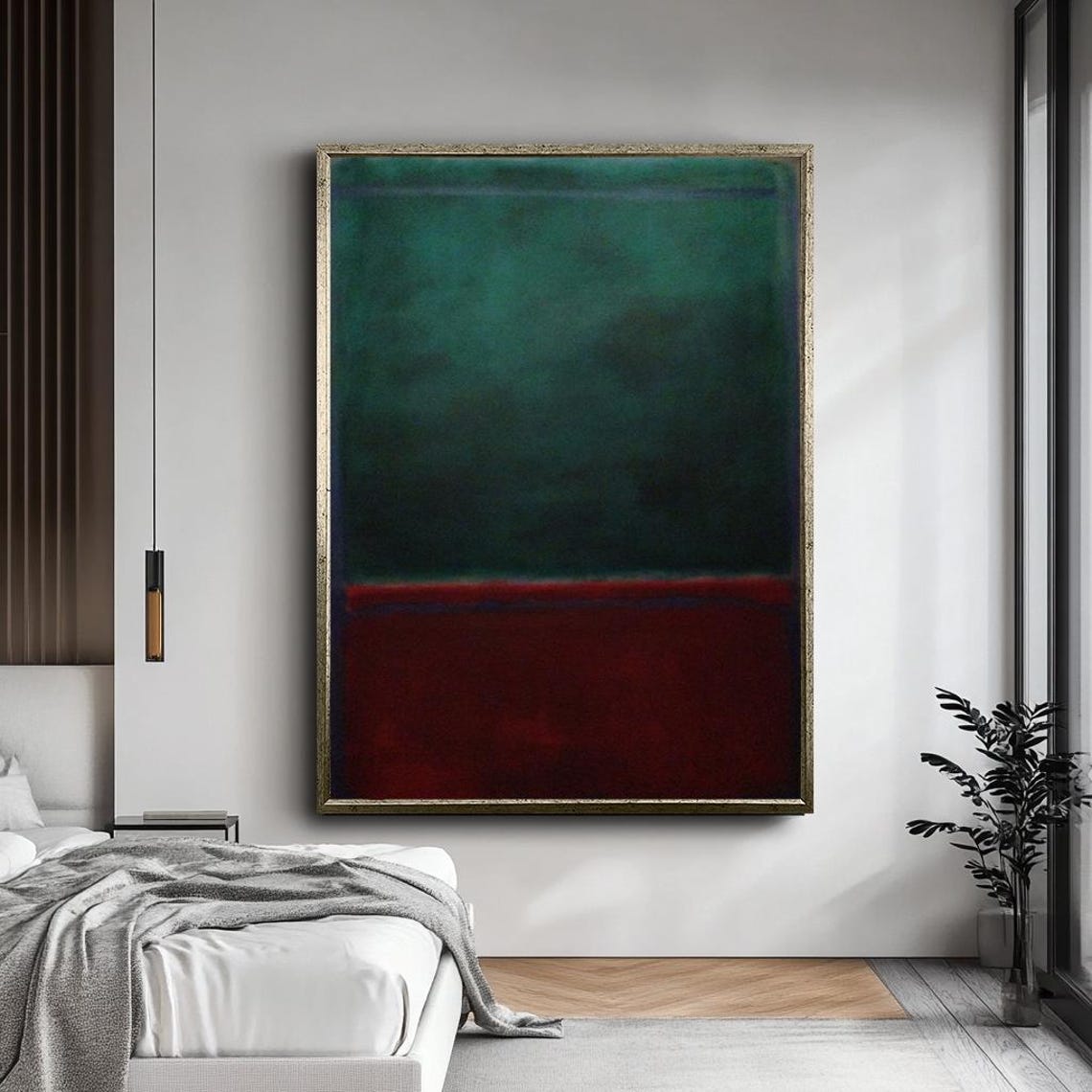 Mark Rothko Style Deep Green Crimson Red Color Field Abstract Poster