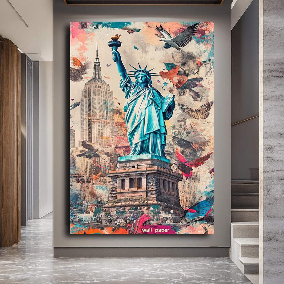 Statue Of Liberty New York City Colorful Urban Collage Travel Poster - Image 5