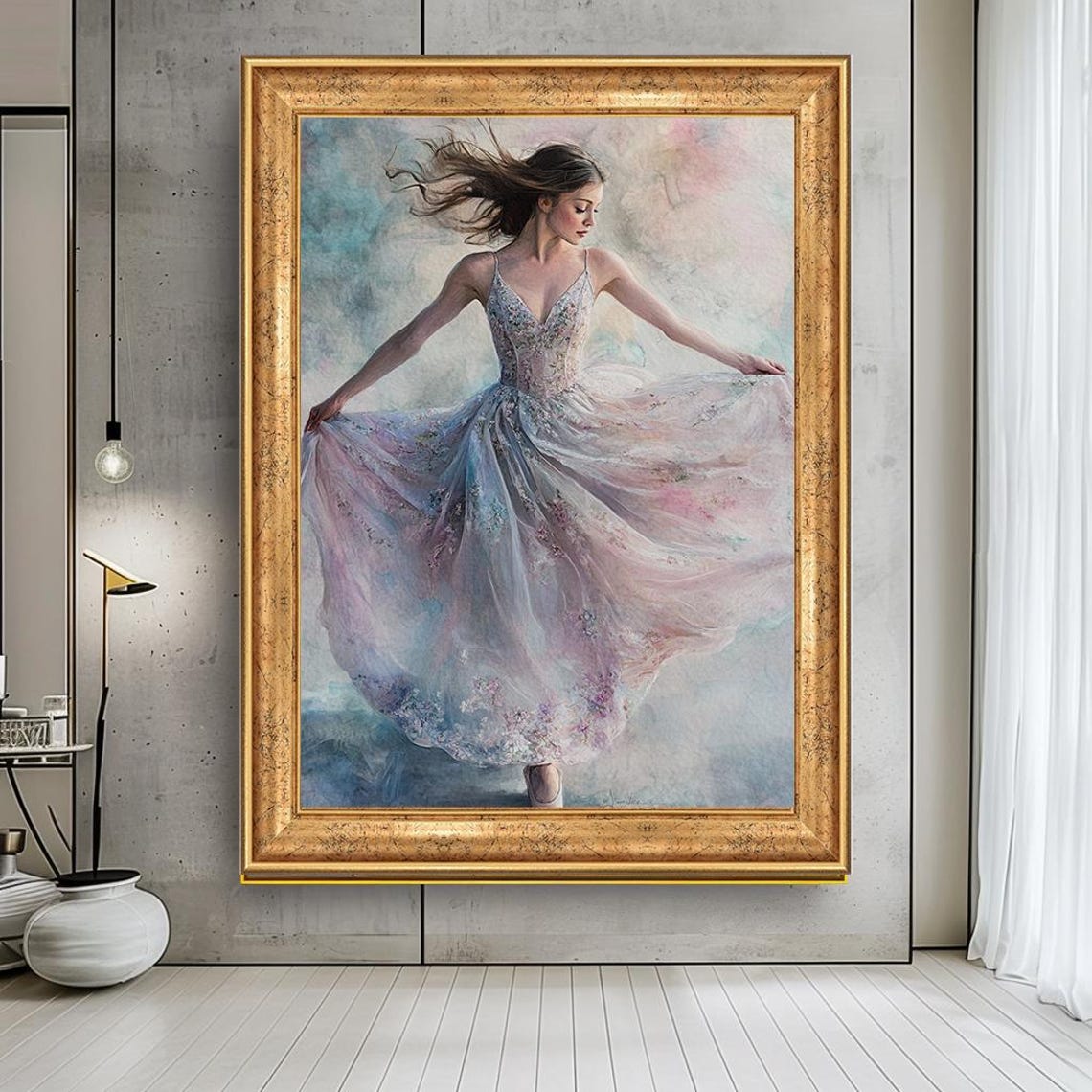 Graceful Dancing Woman Flowing Pastel Gown Dreamy Ballet Poster - Image 5