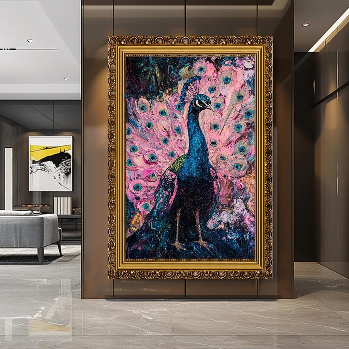 Vibrant Peacock Pink Feathered Tail Blue Body Exotic Bird Poster - Image 4
