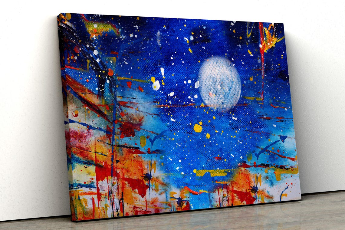 Hand Draw Painting Abstract Art Panorama Moon Background Colors Texture Design Illustration Wall Art Print Art - Image 5