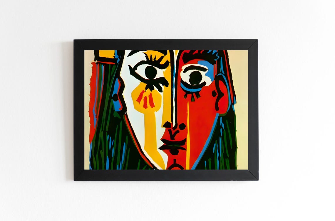 Bold Cubist Face Portrait In Red Yellow And Blue Picasso Style Poster - Image 5
