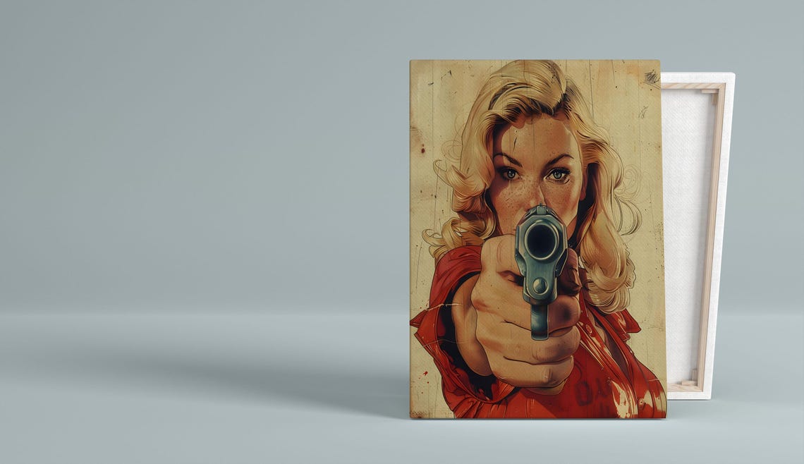 Blonde Woman Aiming Pistol Vintage Pulp Comic Pop Art Poster - Image 3