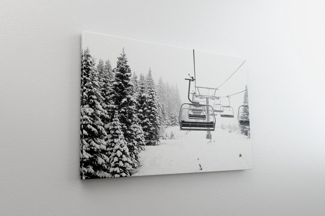 Black And White Winter Ski Lift Mountain Art Print - Image 5