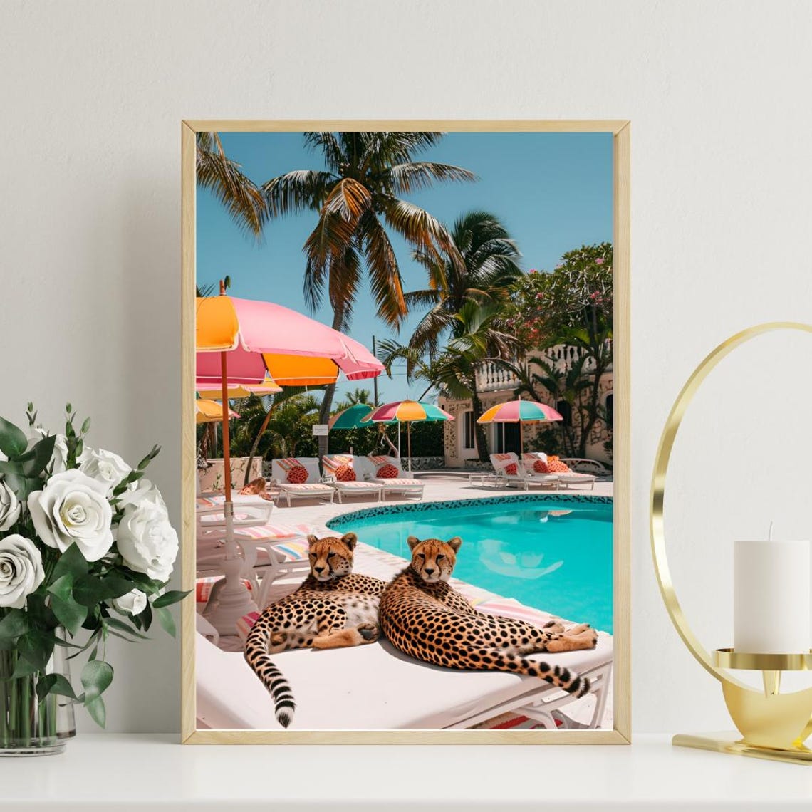 Two Leopards Poolside Tropical Resort Summer Relaxing Poster