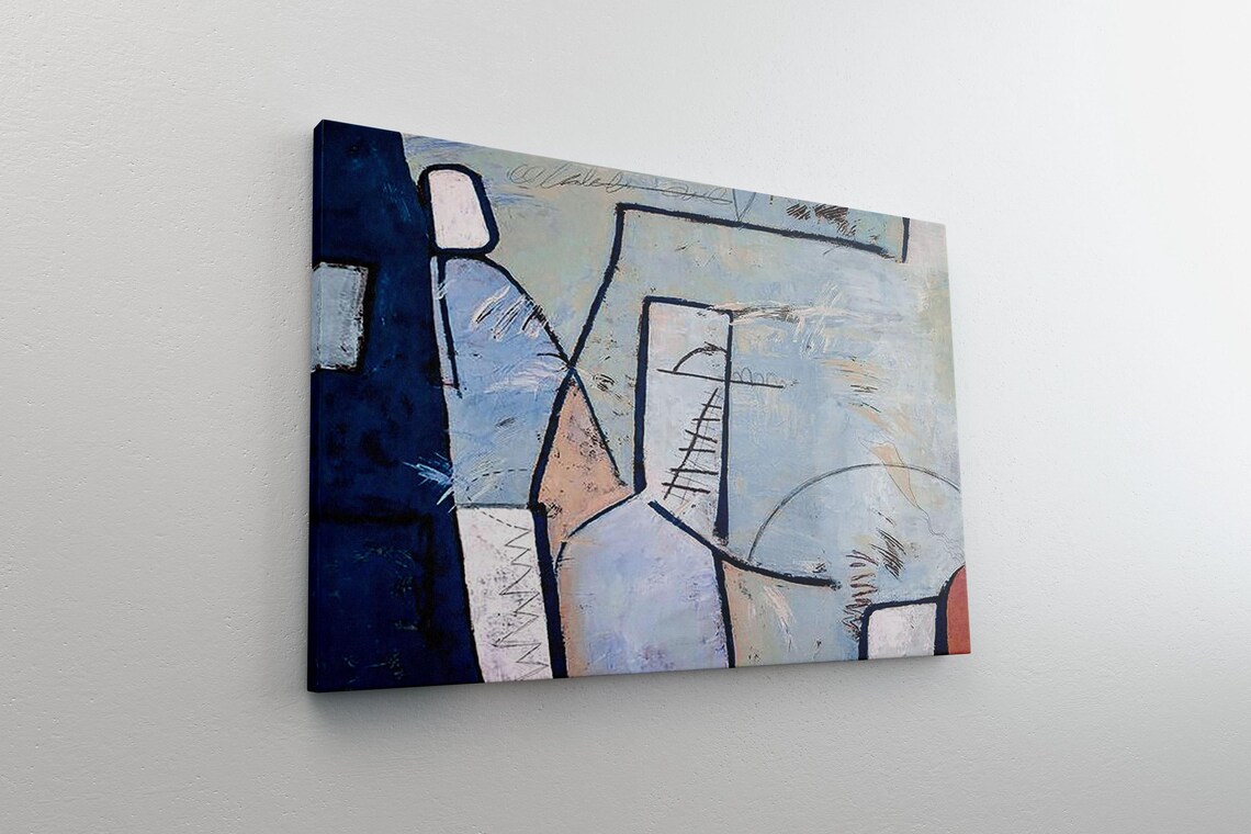 Modern Blue Abstract Painting With Bold Geometric Black Lines Poster - Image 4