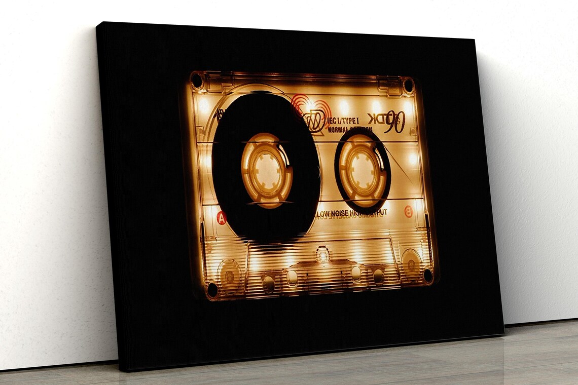 Glowing Retro Cassette Tape On Black Background Vintage Music Art Poster - Image 5
