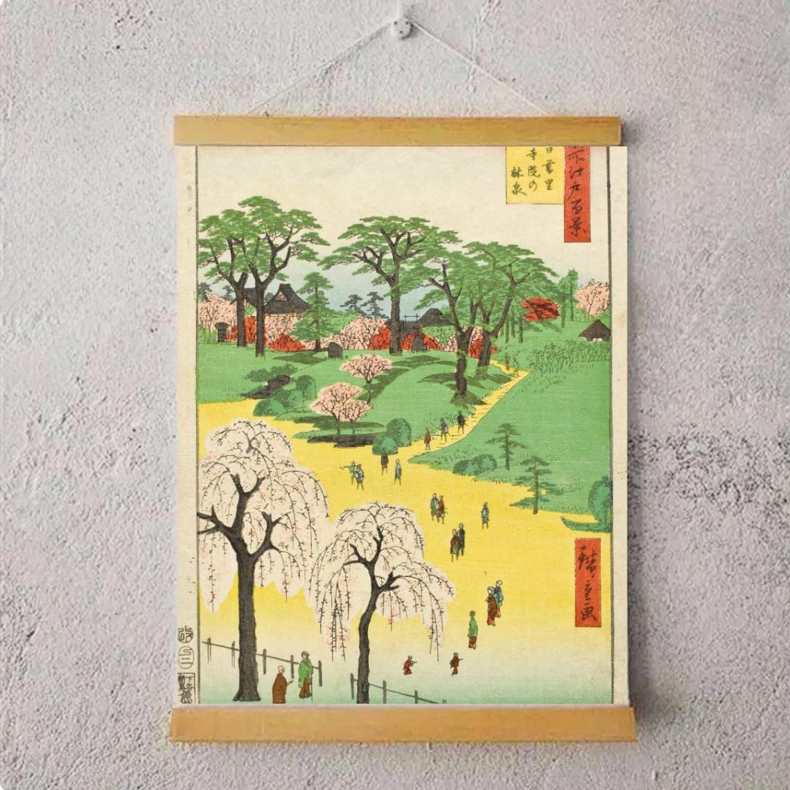 Japanese Ukiyo E Cherry Blossom Park Landscape Woodblock Poster - Image 4