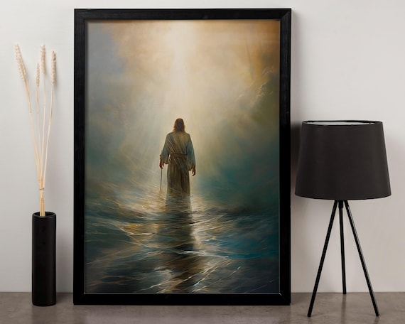 Jesus Walking On Water Inspirational Christian Faith Art Poster