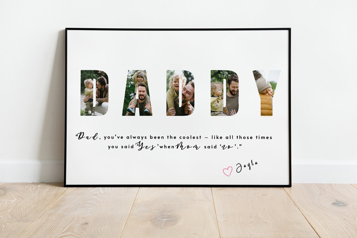 Personalized Daddy Photo Collage Letter Sign Custom Fathers Day Gift Poster - Image 2