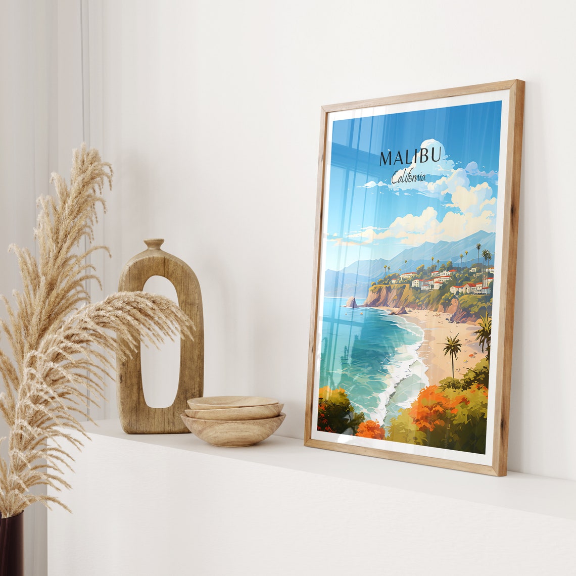 Malibu California Sandy Beach Cliffside Homes Vintage Travel Poster - Image 2