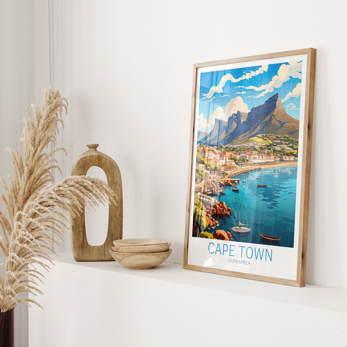 Cape Town South Africa Harbor Boats Table Mountain Travel Poster - Image 2