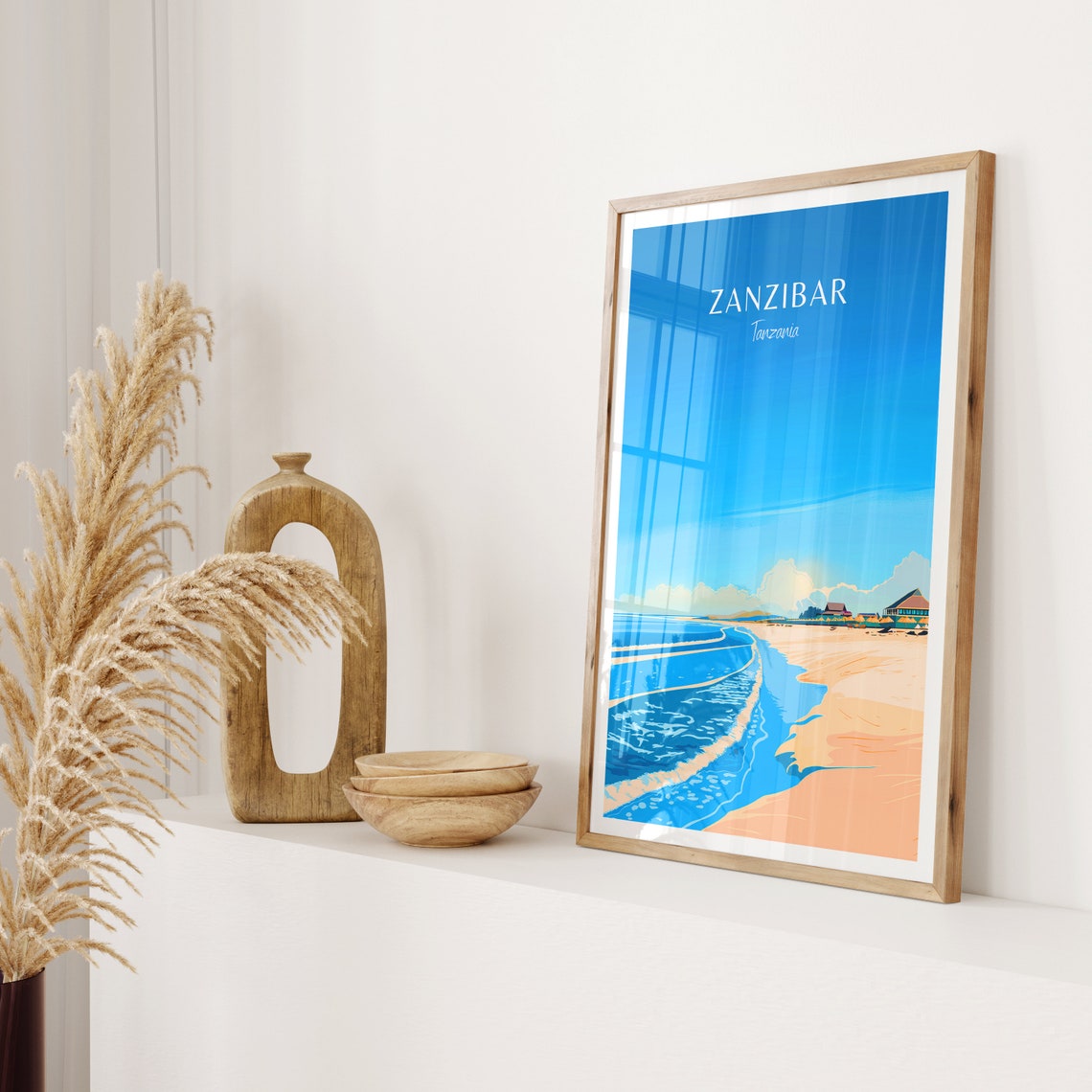 Zanzibar Tanzania Tranquil Beach Shoreline Retro Travel Art Poster - Image 2