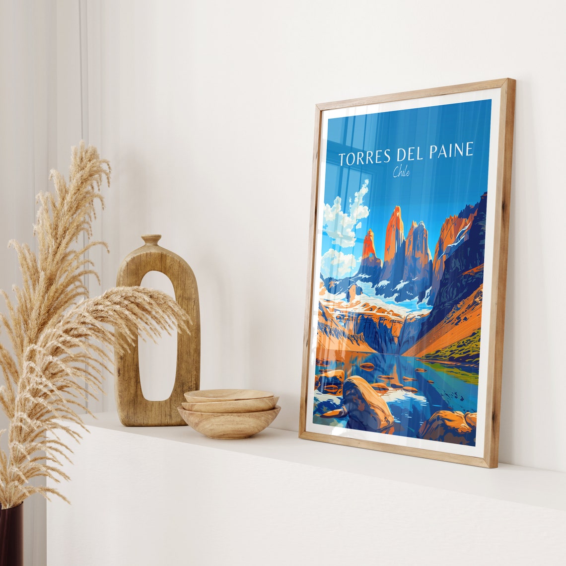 Torres Del Paine Chile Peaks Mirror Lake Glacier Travel Art Poster - Image 2