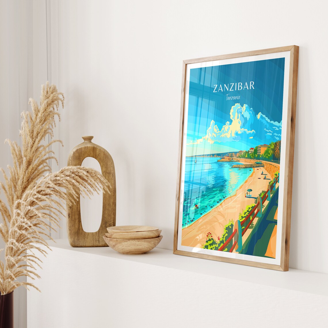 Zanzibar Tanzania Beach Promenade Sailboat Seaside Travel Art Poster - Image 2
