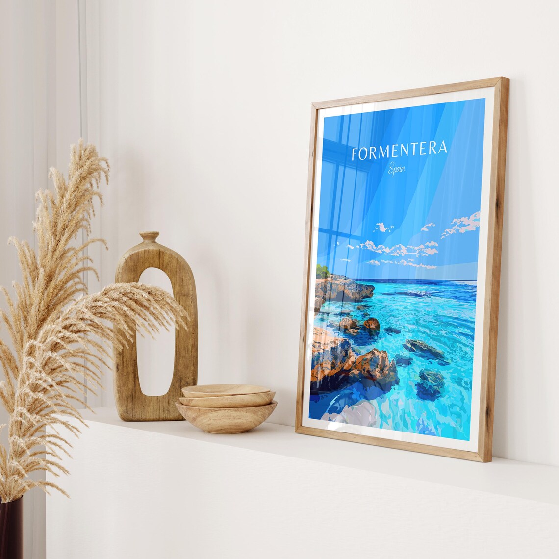 Formentera Spain Turquoise Cove Rocky Coast Vintage Travel Poster - Image 2