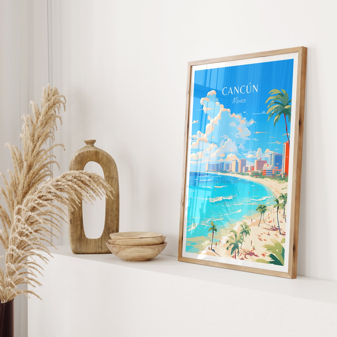 Cancun Mexico Hotel Zone Beach Skyline Vintage Travel Poster - Image 2