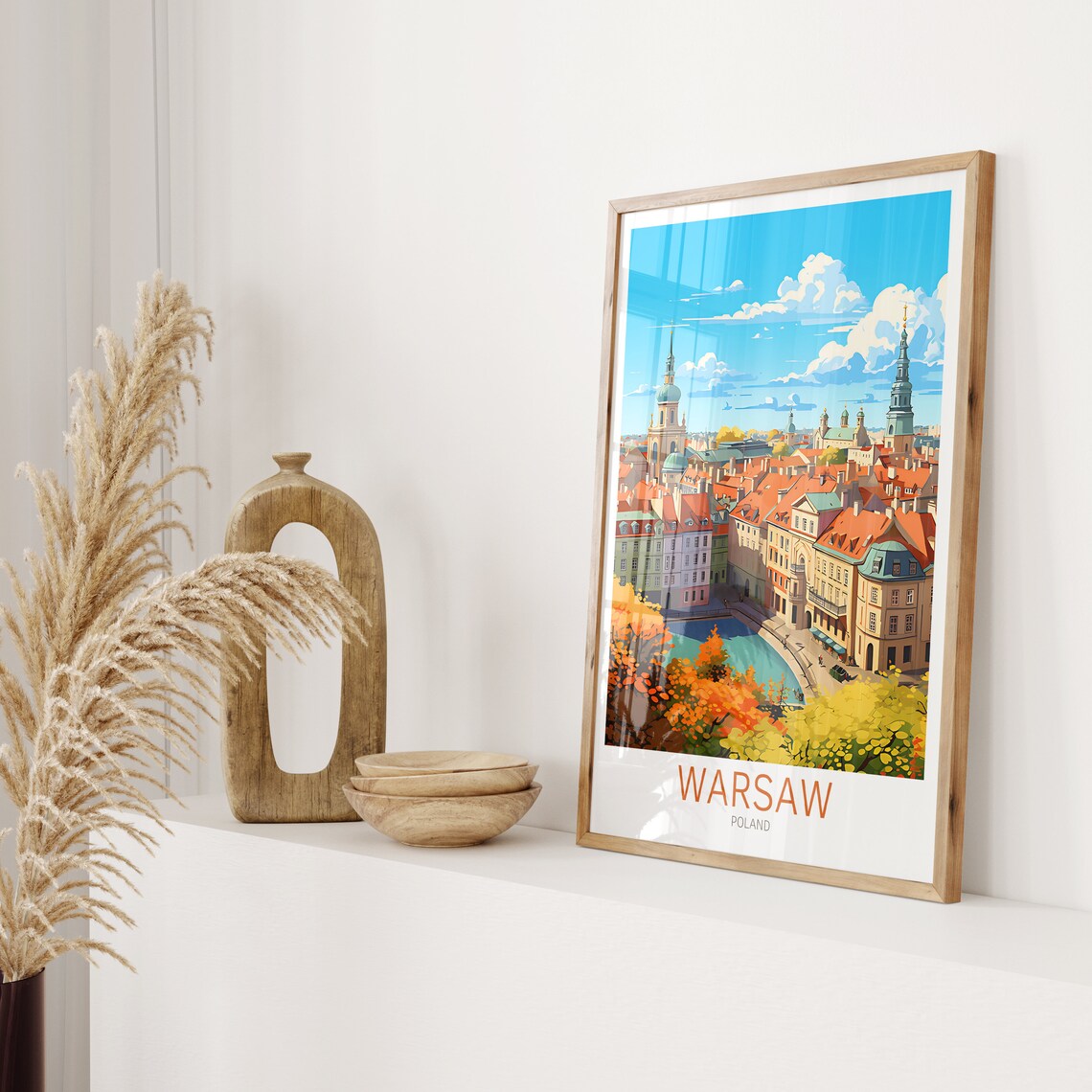 Warsaw Poland Old Town Church Towers Autumn Vintage Travel Poster - Image 2