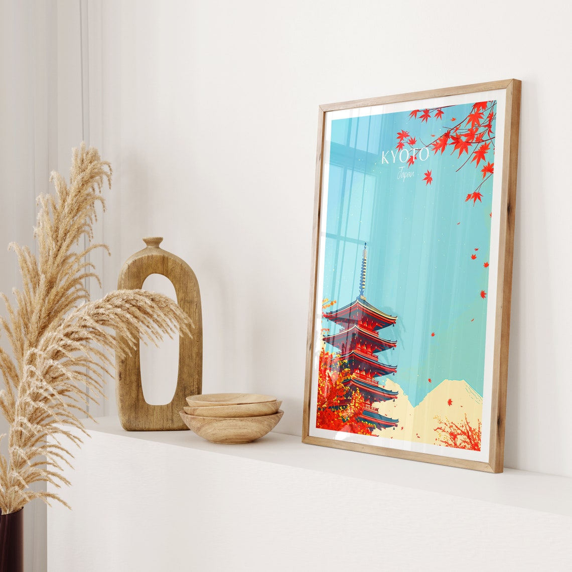 Kyoto Japan Red Five Storied Pagoda with Autumn Maple Leaves Poster - Image 2